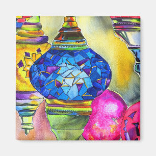 Turkish lamps mosaic watercolor fine art magnet