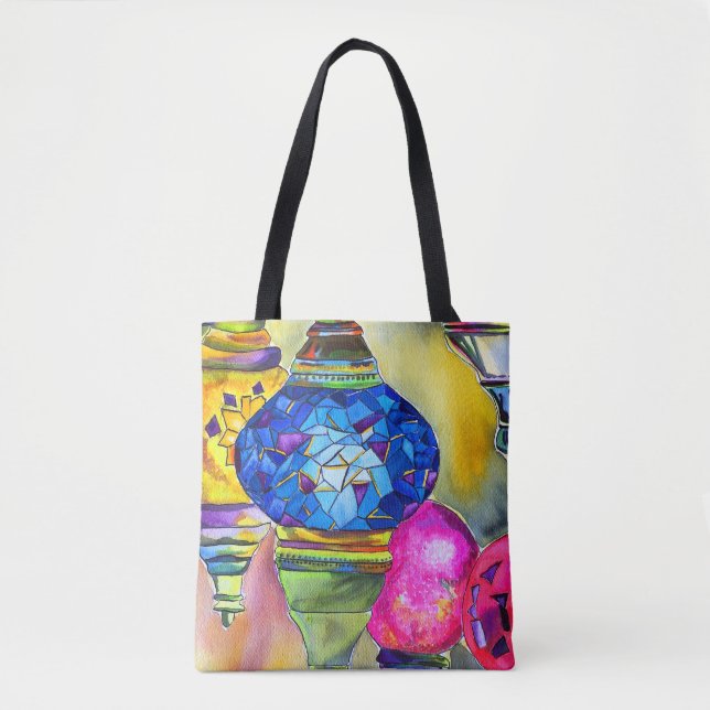 Turkish lamps mosaic watercolor fine art tote bag (Front)