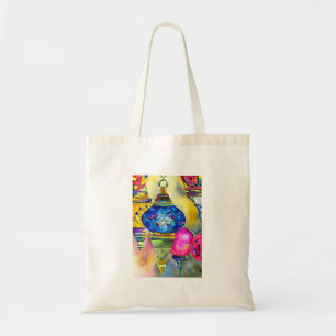 Turkish lamps mosaic watercolor fine art tote bag