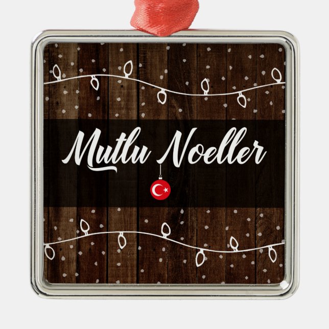 Turkish Merry Christmas, Mutlu Noeller Metal Tree Decoration (Front)