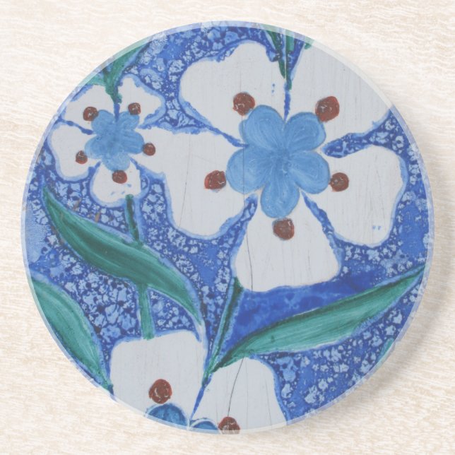 Turkish Ottoman Blue and White ceramic tile Coaster (Front)