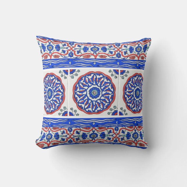 Turkish Ottoman Tile Design Throw Pillow (Front)