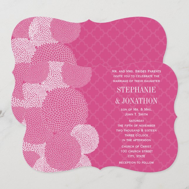 Turkish Pink Rose Floral Chrysanthemum Wedding Invitation (Front/Back)