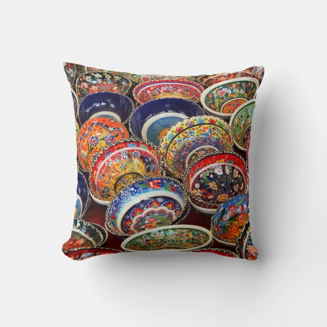 Turkish Pottery and Ceramic Bowls Cushion (Front)