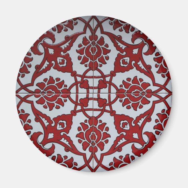 Turkish Red Ceramic Floral Magnet (Front)