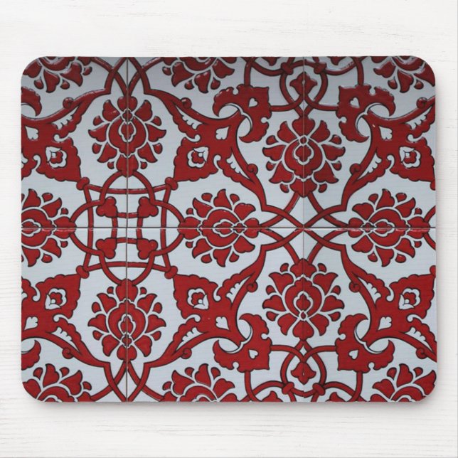 Turkish Red Ceramic Floral Mouse Mat (Front)