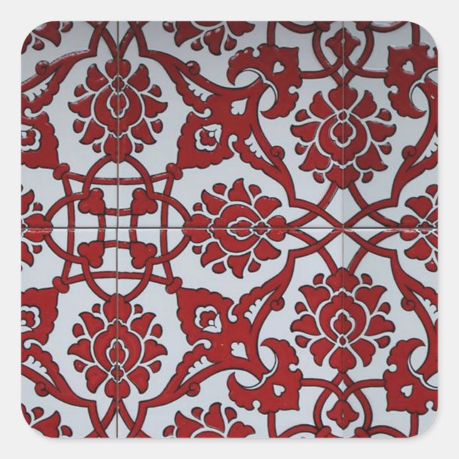 Turkish Red Ceramic Floral Square Sticker (Front)
