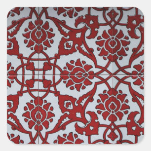 Turkish Red Ceramic Floral Square Sticker