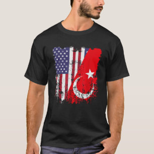 Turkish Roots Half American Flag Turkey Flag  T-Shirt