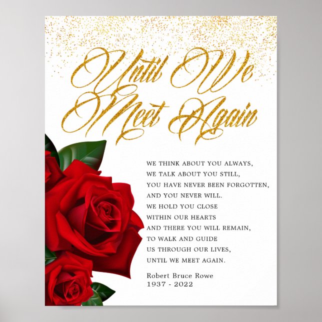 Turkish Rose Until We Meet Again Funeral Poem Sign (Front)