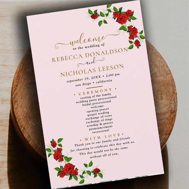 Turkish Roses Flowers Botanical Wedding Program (Creator Uploaded)