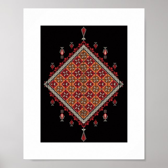Turkish Rug Pattern in Red Poster (Front)