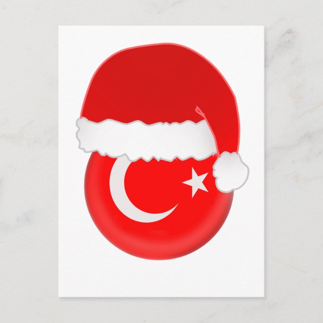 Turkish Santa, flag and hat Holiday Postcard (Front)