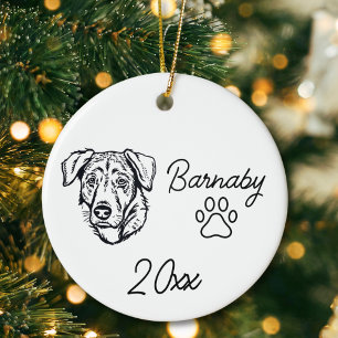 Turkish Shepherd Dog Custom Name & Year Line Art Ceramic Tree Decoration
