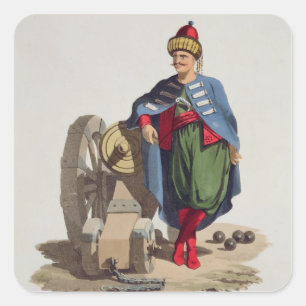 Turkish Soldier, from 'Costumes of the Various Nat Square Sticker