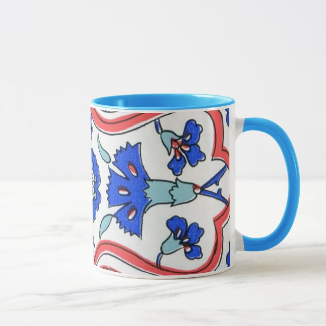 Turkish Tile Blue Carnation Pattern Mug (Right)