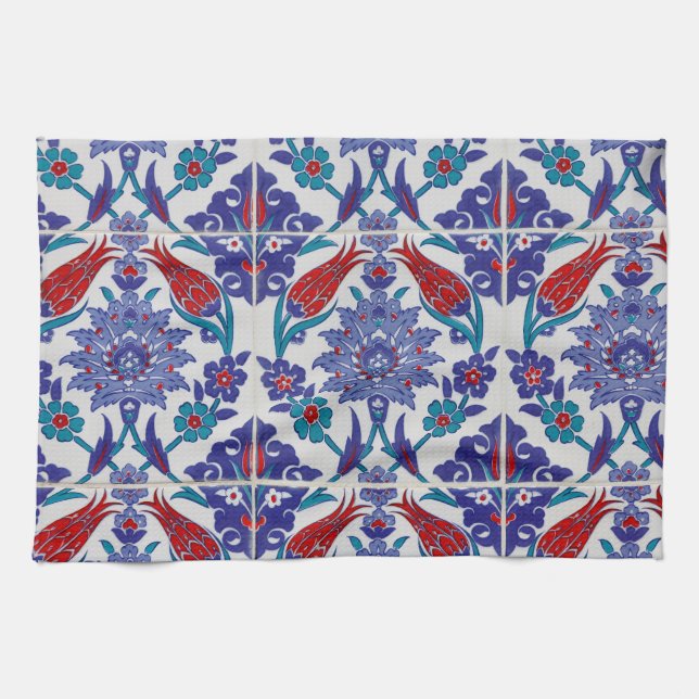 Turkish Tulip Oriental Arabesque Floral Visual art Tea Towel (Horizontal)