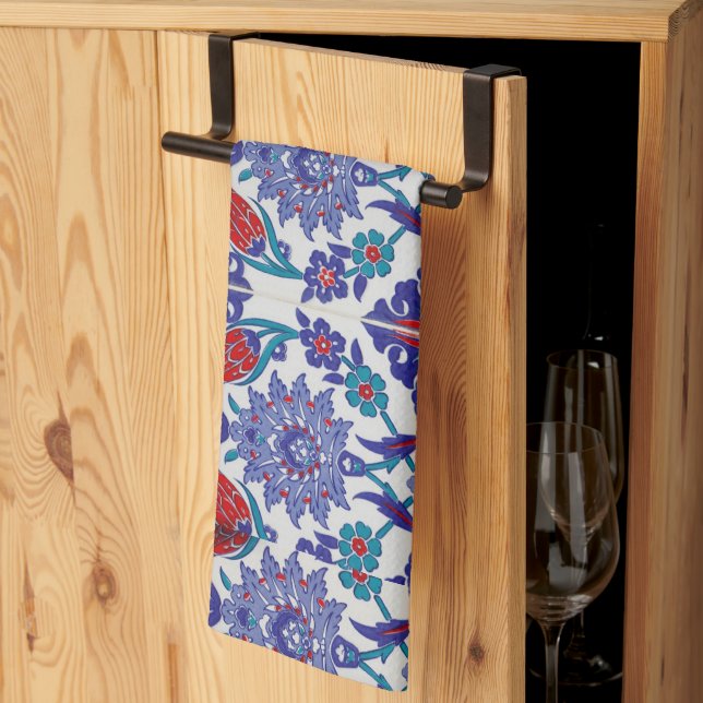 Turkish Tulip Oriental Arabesque Floral Visual art Tea Towel (Thirds Fold)