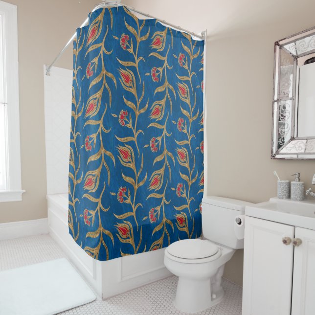 Turkish tulip pattern - Ottoman tile Shower Curtain (In Situ)