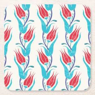 Turkish Tulips: Traditional Seamless Motif. Square Paper Coaster