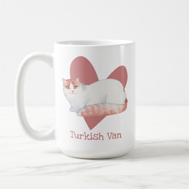 Turkish Van Cat Watercolor Kitty Pink Heart Coffee Mug (Left)