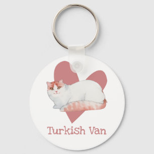 Turkish Van Cat Watercolor Kitty Pink Heart Key Ring