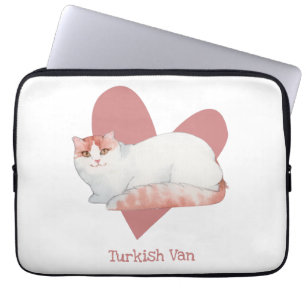 Turkish Van Cat Watercolor Kitty Pink Heart Laptop Sleeve