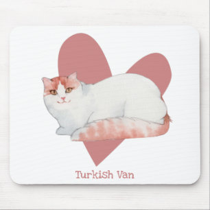 Turkish Van Cat Watercolor Kitty Pink Heart Mouse Mat