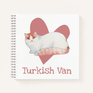 Turkish Van Cat Watercolor Kitty Pink Heart Notebook