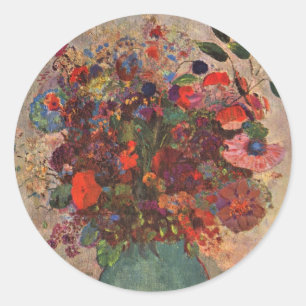 Turkish Vase by Odilon Redon, Vintage Flowers Art Classic Round Sticker