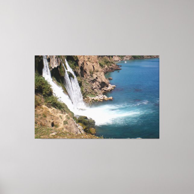 Turkish waterfall Duden with Mediterranean sea Canvas Print (Front)