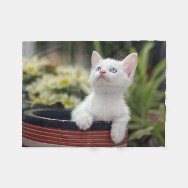 Turkish White Kitten Fleece Blanket (Front (Horizontal))