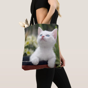 Turkish White Kitten Tote Bag