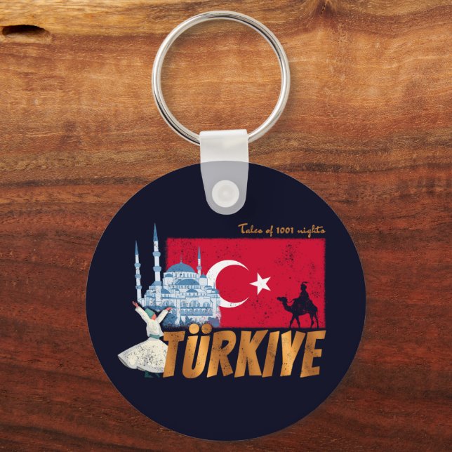 Türkiye Istanbul Vintage Flag Turkey Souvenir Key Ring (Front)