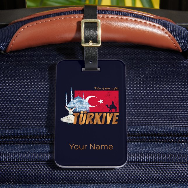 Türkiye Istanbul Vintage Flag Turkey Souvenir Luggage Tag (Front Insitu 2)