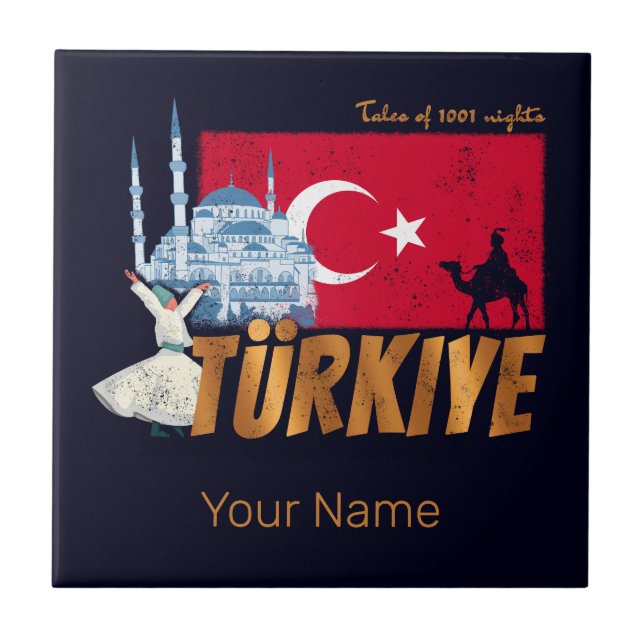 Türkiye Istanbul Vintage Flag Turkey Souvenir Tile (Front)