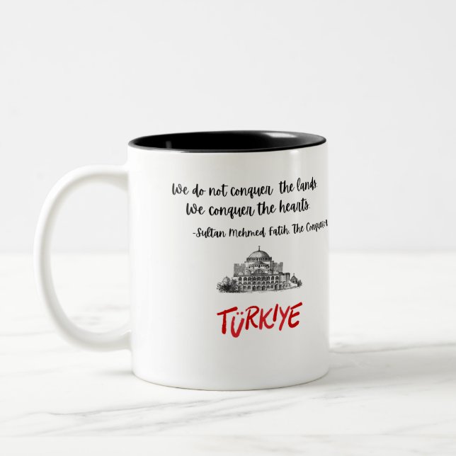 Turkiye Souvenir Sultan Mehmet Fatih Quote Two-Tone Coffee Mug (Left)
