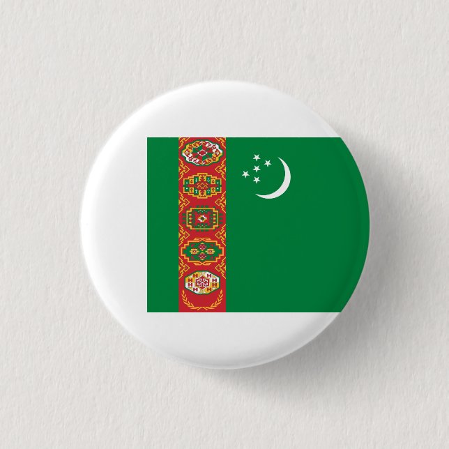 Turkmen Flag, Flag of Turkmenistan 3 Cm Round Badge (Front)