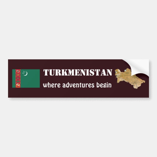 Turkmenistan Flag + Map Bumper Sticker (Front)