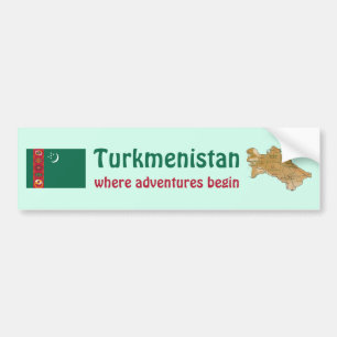 Turkmenistan Flag + Map Bumper Sticker
