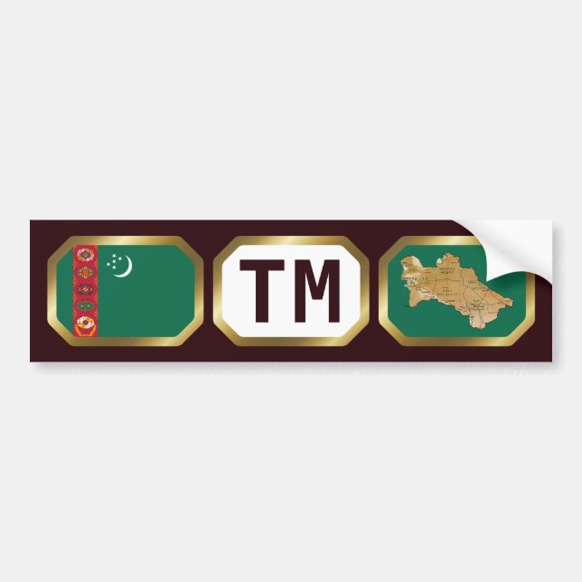 Turkmenistan Flag Map Code Bumper Sticker (Front)