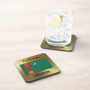 Turkmenistan Flag+Text Coaster