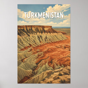 Turkmenistan Illustration Travel Art Vintage Poster
