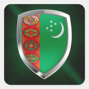 Turkmenistan Metallic Emblem Square Sticker