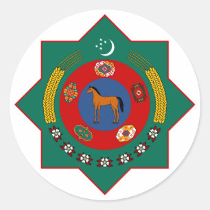 Turkmenistan Official Coat Of Arms Heraldry Symbol Classic Round Sticker