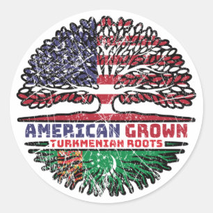 Turkmenistan Turkmenian American USA Tree Roots Classic Round Sticker