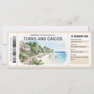 Turks and Caicos Trip Boarding Pass Ticket Invitation