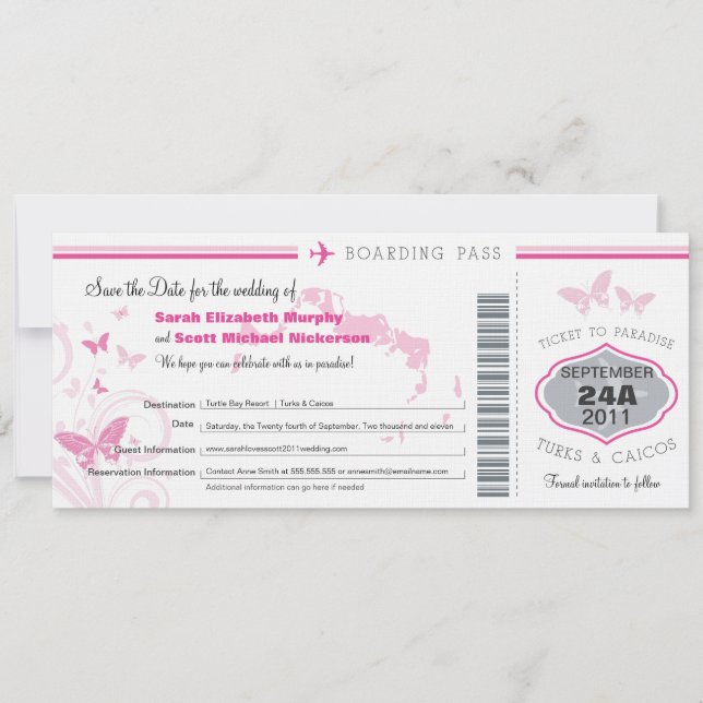 Turks & Caico Save the Date Boarding Pass (Front)