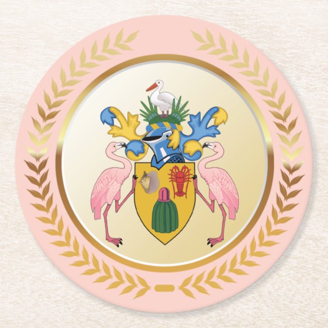 Turks & Caicos Coat Of Arms Round Paper Coaster (Front)