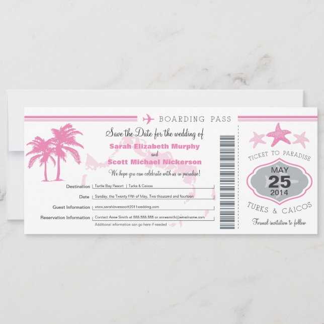 Turks & Caicos Save the Date Boarding Pass (Front)